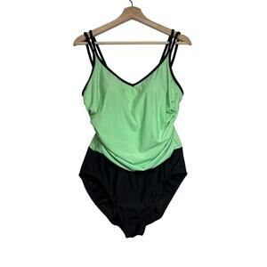 Miraclesuit Trimshaper Colorblock Ruched Sides One-Piece Slimming Swimsuit Sz 14